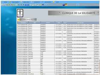 Suivi du patient (Navette) depuis son admission jusqu'à sa sortie

Accueil, Visites et rapports du/des  Généralistes, Visites et rapports du/des Spécialistes / Hébergement du Patient, Réservation et planning des chambres. Saisie des avis médicaux, ordonnances. 

Facturation
C.A.
