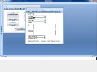 Le projet consistait  crer une base donnes sous Access qui permet de grer les appels des clients pour les archiver et garder des traces crites du rsum des conversations. La base tait labore pour une socit de conseil et son utilit principale tait de veiller que tous les clients ont t notifis lors d une recommandation sur la march.